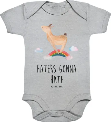 Produktbild von Mr. & Mrs. Panda overall baby Lama Regenbogen 12. - 18. Monat - Heather Grey - Geschenk, Freiheit, Babystrampler, Strampler, Einteiler, Selbstständig, babykleidung body
