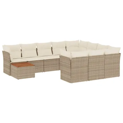 Produktbild von vidaXL 11-tlg. Garten-Sofagarnitur mit Kissen Beige Poly Rattan