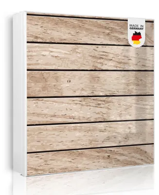 Zdjęcie produktu dla banjado metalowa szafka na klucze, duża 30x30 cm z 32 haczykami, może służyć jako tablica magnetyczna, biały korpus, zawias po prawej stronie, Blasse Holzlatten [SKGW1 10770]