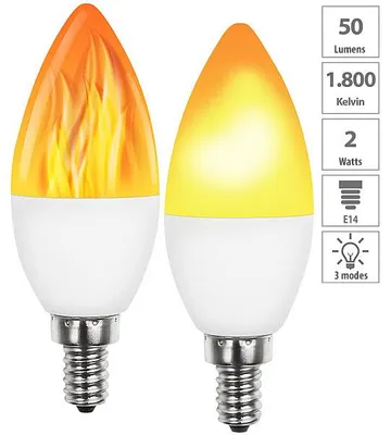Image de 2 ampoules LED E14 effet flamme avec 3 modes d'éclairage