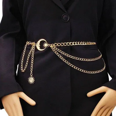 Immagine prodotto di Collana dorata – Strass a forma di luna – Design imbottito – Accessorio di tendenza per camicette e gonne