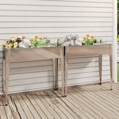 Produktbild von 2 Pflanzgefäße aus verzinktem Stahl mit hohen Füßen, 100,5 x 40,5 x 90 cm, für Garten, Balkon und Terrasse, als Hochbeete für Kräuter, Blumen und Gemüse