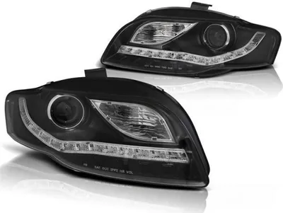 Zdjęcie produktu dla Reflektory stylizowane z diodami LED do świateł do jazdy dziennej, pasujące do Audi A4 B7 (2005–2008), czarne