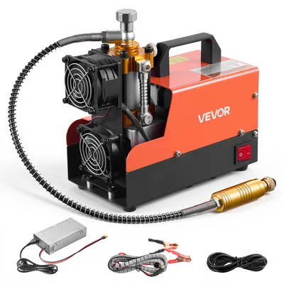 Produktbild von VEVOR PCP Luftkompressor 250W Luftgewehrkompressor 300bar DC 12V AC 230V, 4500PSI 30MPa, Lüfterkühlung, Manueller Stopp, Konverter für Heim & Outdoor, Hochdruckkompressor für Paintball Tauchflaschen