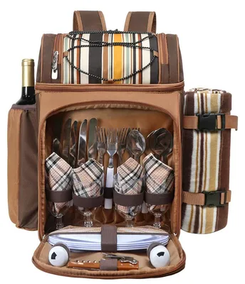 Produktbild von Picknickrucksack für 4 Personen - Isolierte Kühlbox - Fleece Decke - Besteckset