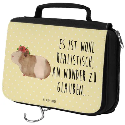Produktbild von Mr. & Mrs. Panda badtasche Meerschweinchen Weisheit - Gelb Pastell - Geschenk, Spruch, Kosmetikbeutel, Kosmetiktasche, Lustige Sprüche, Wunder, Wunderland, Kulturbeutel