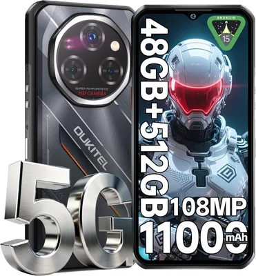 Immagine prodotto di OUKITEL WP62 5G: smartphone outdoor Android 15, 48 GB + 512 GB/2 TB, senza contratto, 11.000 mAh/33 W, 6,6'' FHD+ 120 Hz, 108 MP + 32 MP, IP68/OTG/NFC, nero