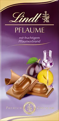 Obrázek produktu pro Lindt švestková alkoholová náplň s ovocnou švestkovou vodou 100g
