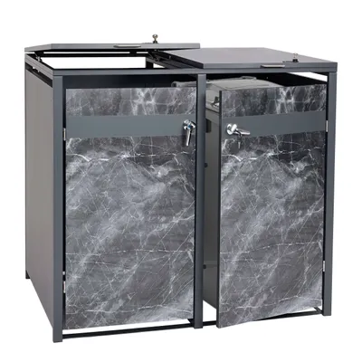 Immagine prodotto di copri cestino a 2 scomparti HWC-J82, contenitore per rifiuti, espandibile, metallo 50kg, antracite ~ aspetto marmo scuro