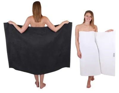 Produktbild von Betz 2 Stück XXL Duschtücher 100 x 150 cm BERLIN  Badetücher 100% Baumwolle Farbe – graphit-weiss