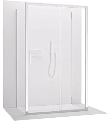 Immagine prodotto di Cabina doccia angolare Varone LINE U L/P - vetro da 6 mm - cromato, vetro trasparente - 130x90x195 cm - scorrevole