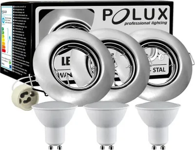 Zdjęcie produktu dla Zestaw 3x Oprawa halogenowa ruchoma GOLDLUX (Polux) okrągła nikiel + żarówka LED GU10 3,5W