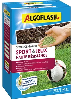 Obrázok produktu pre ALGOFLASH Vysoko odolné osivo trávy pre športové a rekreačné účely, 2,5 kg, trvanlivá, hustá a samoregeneračná zmes trávy vhodná na  osievanie aj na dopestovanie existujúceho trávnika