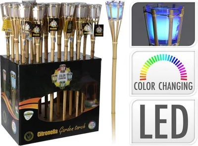 Productafbeelding van Citronella tuinfakkel van bamboe met LED-verlichting 76 cm