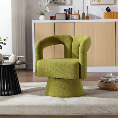 Image de OKWISH Fauteuil pivotant 360°, fauteuil lounge de détente rembourré, relax, vert olive