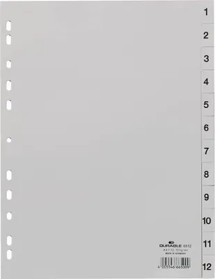 Image de 25x Durable 6512 10 Répertoires numériques - PP, 1 - 12, gris, A4, 12 feuilles