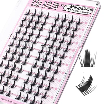 Productafbeelding van Wimpers Extensions, Manga-stijl, zelf aan te brengen, losse wimpers, mega volume, 96 stuks, D-vorm, cluster wimpers, superdun bandje, zacht