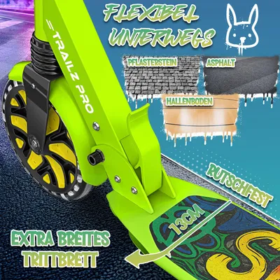 Produktbild von RE:SPORT® Cityroller für Kinder & Erwachsene mit LED, Klingel & Tragegurt | Kickscooter Tretroller inkl. Handbremse & Doppelfederung | Scooter höhenverstellbar & klappbar