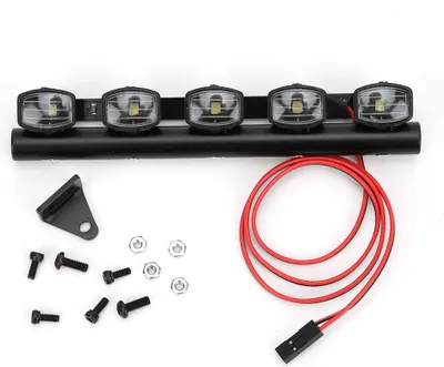 Imagen del producto de Barra de luces y focos para el techo de vehículos todoterreno a escala 1/10, compatibles con TRX4 90046, SCX10 y otros modelos. Incluye 5 LEDs