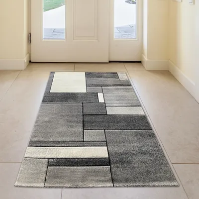 Produktbild von Eleganter Wohnzimmer Teppich mit Design in grau Größe - 80 x 150 cm