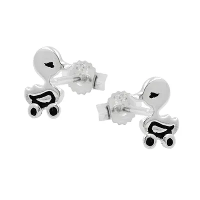 Produktbild von Ohrstecker Ohrring 8x7mm Kinderohrring Spielzeug-Ente teilweise schwarz lackiert Silber 925 silber 8x7mm