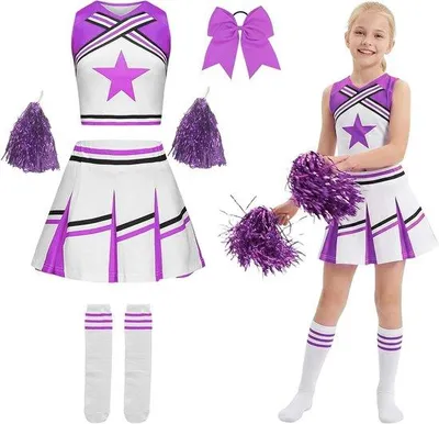 Zdjęcie produktu dla Kostium dla dziewczyn z pompką i szturmem do włosów - Cheerleader Outfit dla Halloween i Party