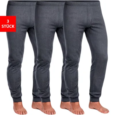 Produktbild von Thermounterhose Herren Thermo Hose im 3er Pack warme bequeme lange Unterhose Winter - Grau 6XL 3 Stück