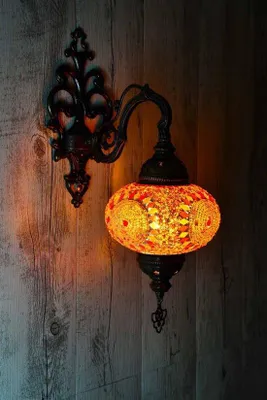 Image de Applique murale turque faite main, rouge-orange – Mosaïque orientale Lampe marocaine, 18 x 30 cm