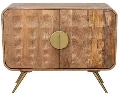 Dressoir mit 2 Holztüren, Metallbeinen, 107x38x84 cm, Natur/Gold