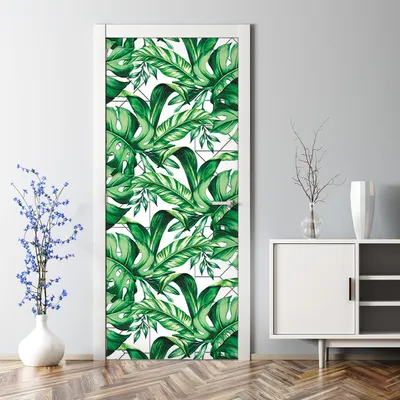 Produktbild von Dekorative Türposter selbstklebend Wandaufkleber Tür dekoration Linien und Blätter 85 x 200 cm