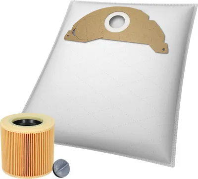 Produktbild von McFilter | 10 Staubsaugerbeutel + 1 Patronenfilter geeignet für Kärcher 6.904-322.0, MV2, WD2, A2003, A2004, WD2.200, WD2.210, WD2.240, WD2.250