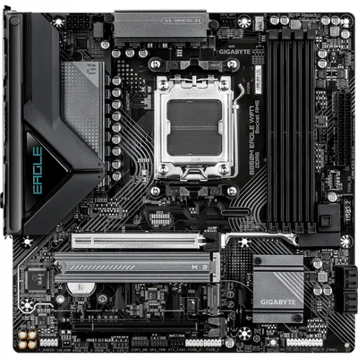Produktbild von GIGABYTE B850M EAGLE WIFI7 Mainboard – AMD Ryzen 9000 Series CPUs, digitales 8+2+2-Phasen-VRM, bis zu 8200 MHz DDR5 (O.C.), 1× PCIe-5.0-M.2 + 1× PCIe-4.0-M.2, Wi-Fi 7, 2.5-GbE-LAN, USB 3.2 Gen 2, AMD, Sockel AM5, AMD Ryzen 7000 Series, AMD Ryzen 8000 Series, AMD Ryzen 9000 Series, Sockel AM5, DDR5-SDRAM, 256 GB