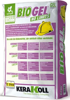 Produktbild von KeraKoll Biogel NoLimits Klebemörtel Fliesenkleber C2TE S1 grau 25kg - An Wand & Boden. Im Innen- und Aussenbereich. Fliese auf Fliese. Schwimmbecken.