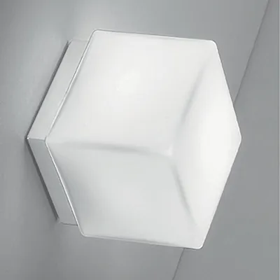 Image de Dado Applique Et Plafonnier Au Design Moderne En Métal Blanc Mat Avec Diffuseur En Verre Triplex Opale, Dimensions 11X11X13 Cm, Douille E27