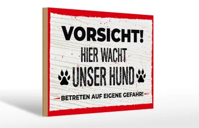 Produktbild von Holzschild Spruch 30x20cm Vorsicht Hier wacht unser Hund