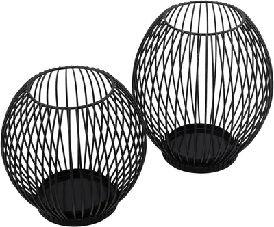 Productafbeelding van Zwart metalen kandelaars, set van 2, windlichten voor binnen en buiten, decoratie voor de woonkamer