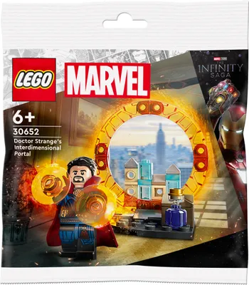 The image shows the packaging of a LEGO Marvel Doctor Strange's Interdimensional Portal set.