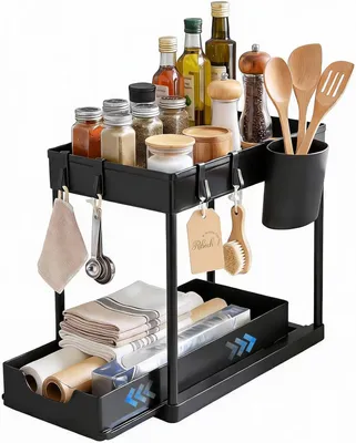 Imagen del producto de Organizador de cajones para debajo del lavabo, de plástico, de 2 niveles, con dimensiones de 37,5 x 20,5 x 33 cm, con cajones extraíbles, ideal para la cocina y el baño