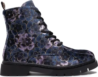 Produktbild von Damen Stiefeletten 57C1052, Marineblau-Lila, florales Muster, robuste Sohle, 4,5 cm Absatz