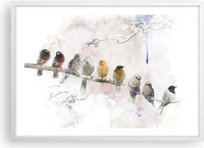 Produktbild von Gerahmtes Poster - Weißer Rahmen - Vögel Kanarienvogel Zweig - 70x50 cm - Wand Bild - Wanddeko - Wandbilder - Kunstposter - Wandposter - Bilderrahmen - Bilder - Kunstdruck - Wandbild - P2WAA70x50-4175