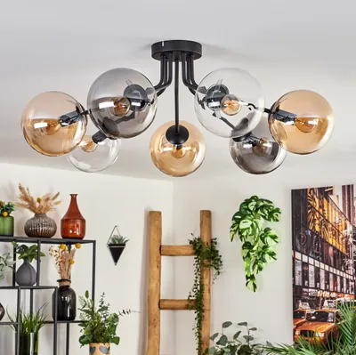 Produktbild von Fossobiubo Deckenlampe aus Metall/Glas in Schwarz/Bernsteinfarben/Rauchfarben