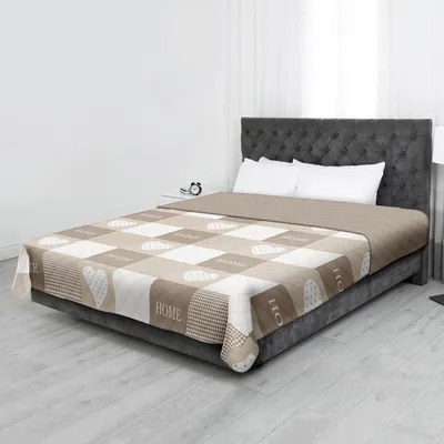 Produktbild von Tagesdecke ( Home Beige ) 220x240 cm mit wattierter Zwischenlage, Bettüberwurf - leichte Überwurfdecke, Sommerdecke gesteppt - Steppdecke, Wendedecke in vers. Motiven