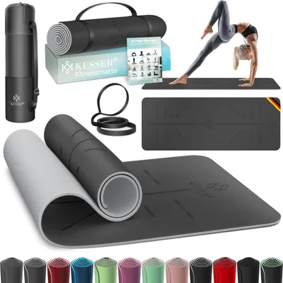 Produktbild von KESSER® Gymnastikmatte mit Tragegurt rutschfest TPE Yogamatte Gepolstert & rutschfest Fitnessmatte , 183 x 61 Trainingsmatte für Fitness Sportmatte, Pilates & Gymnastik Workout extradick