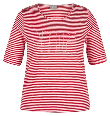 Produktbild von RABE T-Shirt Koralle Größe 36 mit Strass-Schriftzug und Streifenmuster