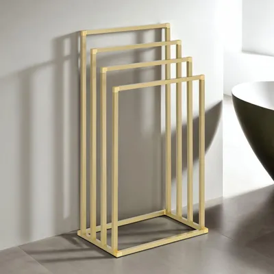 Produktbild von Handtuchhalter SENZA freistehend, gold – moderner Handtuchständer mit 4 Stangen,  Metallgestell pulverbeschichtet, Handtuchorganisation für Bad & Gästezimmer
