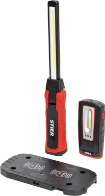 Produktbild von STIER LED Arbeitsleuchten Set, 300/1000 Lumen, magnetisch, 120° Abstrahlwinkel, 360° Rotationsfunktion, Induktionsladepad