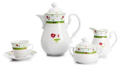 Image de Service à café, porcelaine de Carlsbad, Thun Menuet, rose, vert, 15 pièces