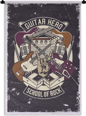 Produktbild von MuchoWow® Wandteppich Wandbehang Gitarre - Retro - Illustration 60x90 cm Tapisserie Dekoration Wandtuch - Foto-Teppich - Abwaschbar