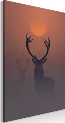 Produktbild von Vliesstoff Leinwandbild - Deers in the Fog (1 Part) Vertical 60x90 cm Tiere g-C-0316-b-a