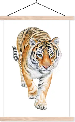 Produktbild von MuchoWow® Textilposter Tiger - Augen - Gelb 120x180 cm mit holzfarbenen Rahmen - Textil-Plakat